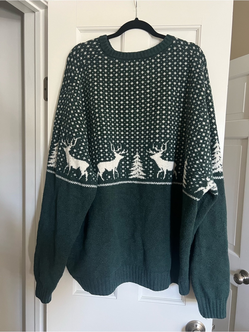 Old Navy Forest Green and White Fair Isle Reindeer Crewneck Sweater